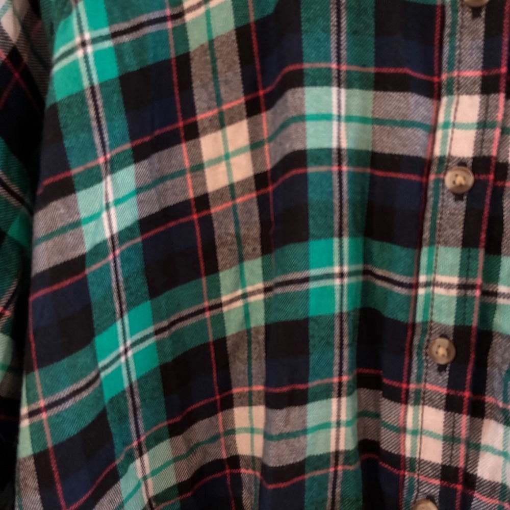 Terra & Sky Womens 2X Green Plaid Button Down Flannel Shirt Long Sleeve Viscose - Picture 2 of 8